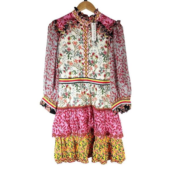 Alice and Olivia Kathy Ruffled Mini Sheath Dress Size US 6  Meadow Magic - Picture 1 of 15